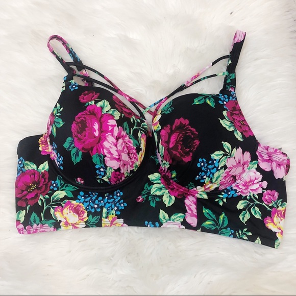 Torrid Black Floral Lattice Underwire Swim Bikini Top Plus Size 3 D/DD - Picture 3 of 7